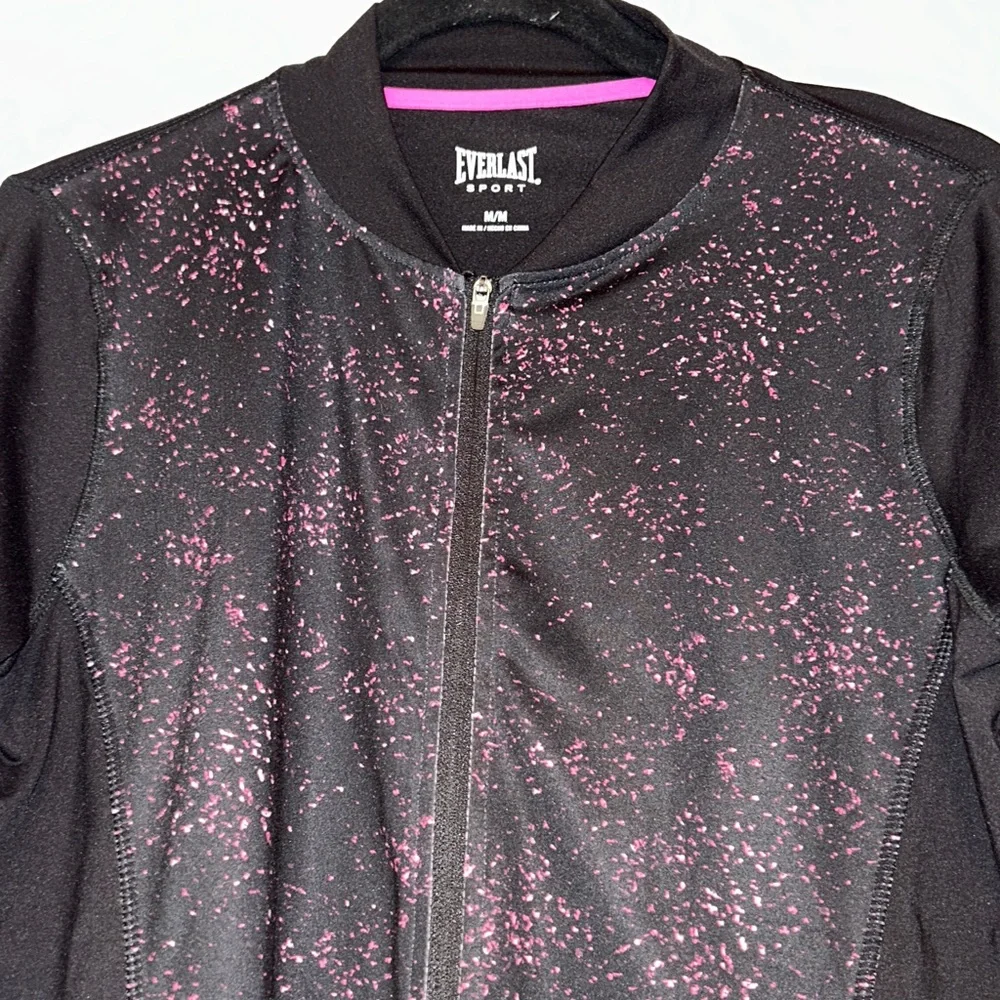 Everlast Sport Women's Full Zip Performance Jacket M Black Pink Workout Athletic